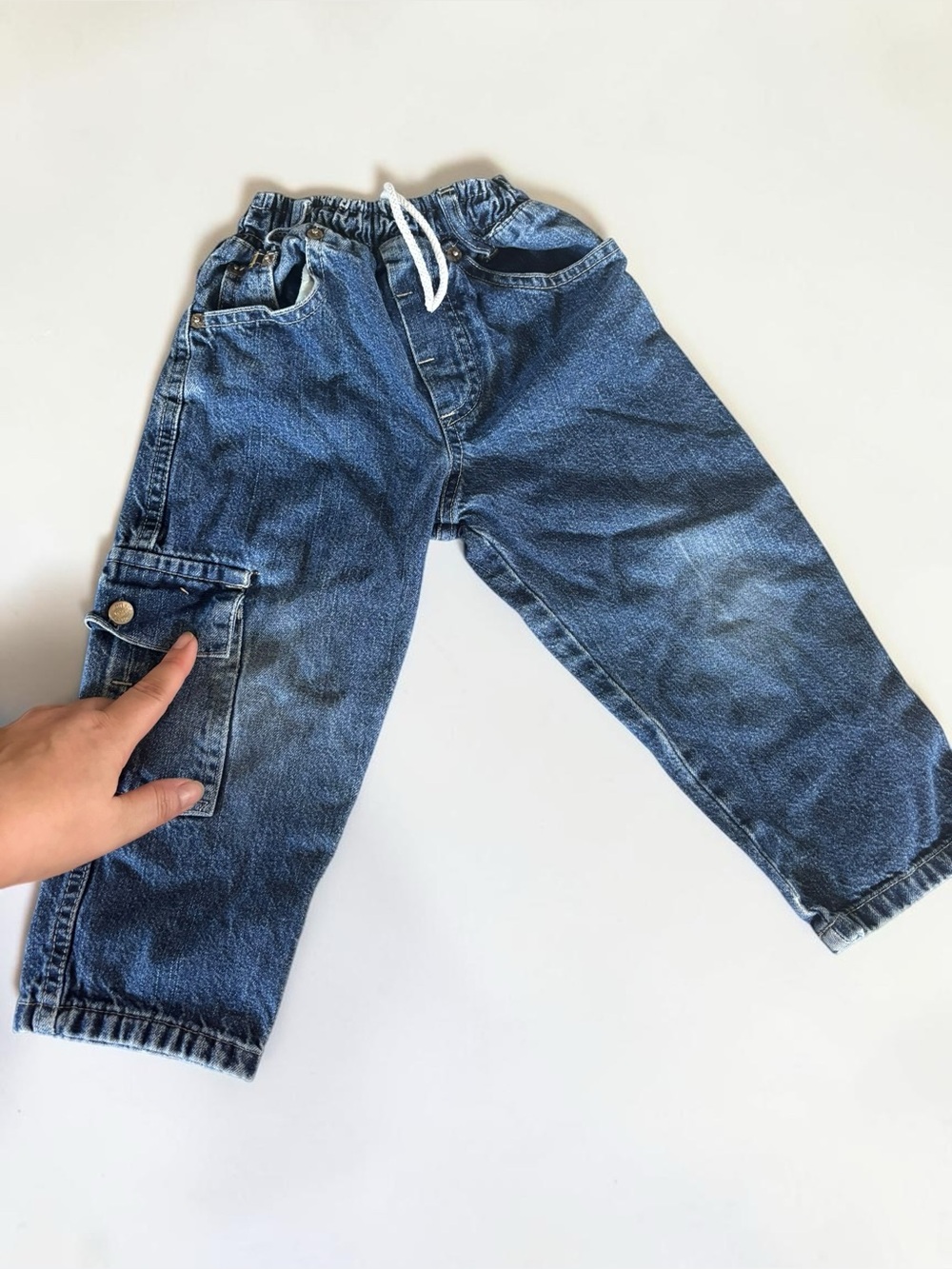 Vintage Tam Tam Classic Kids Size 2 Cargo Jeans Elastic Waist 90s Denim